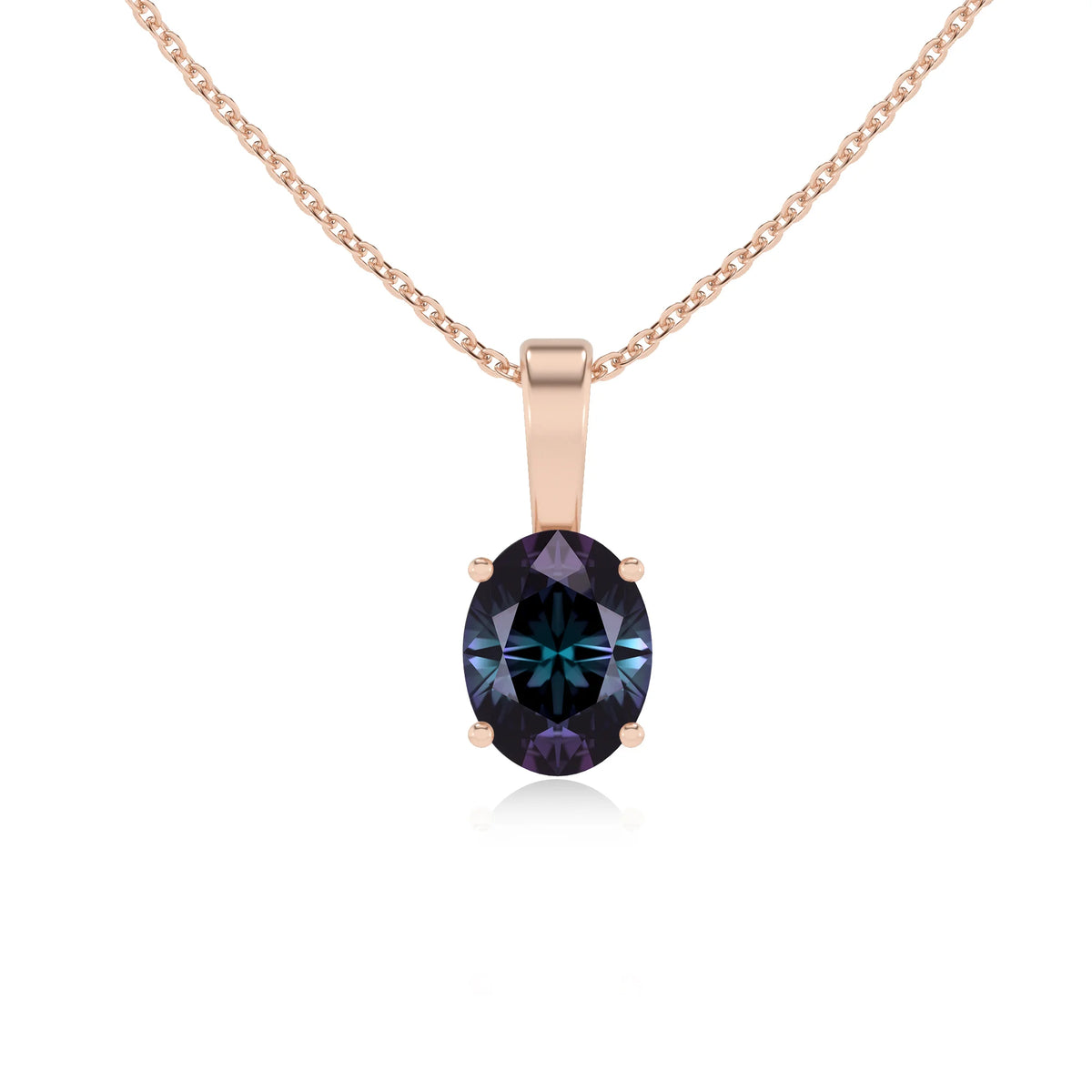lab grown alexandrite oval solitaire necklaces in rose gold 