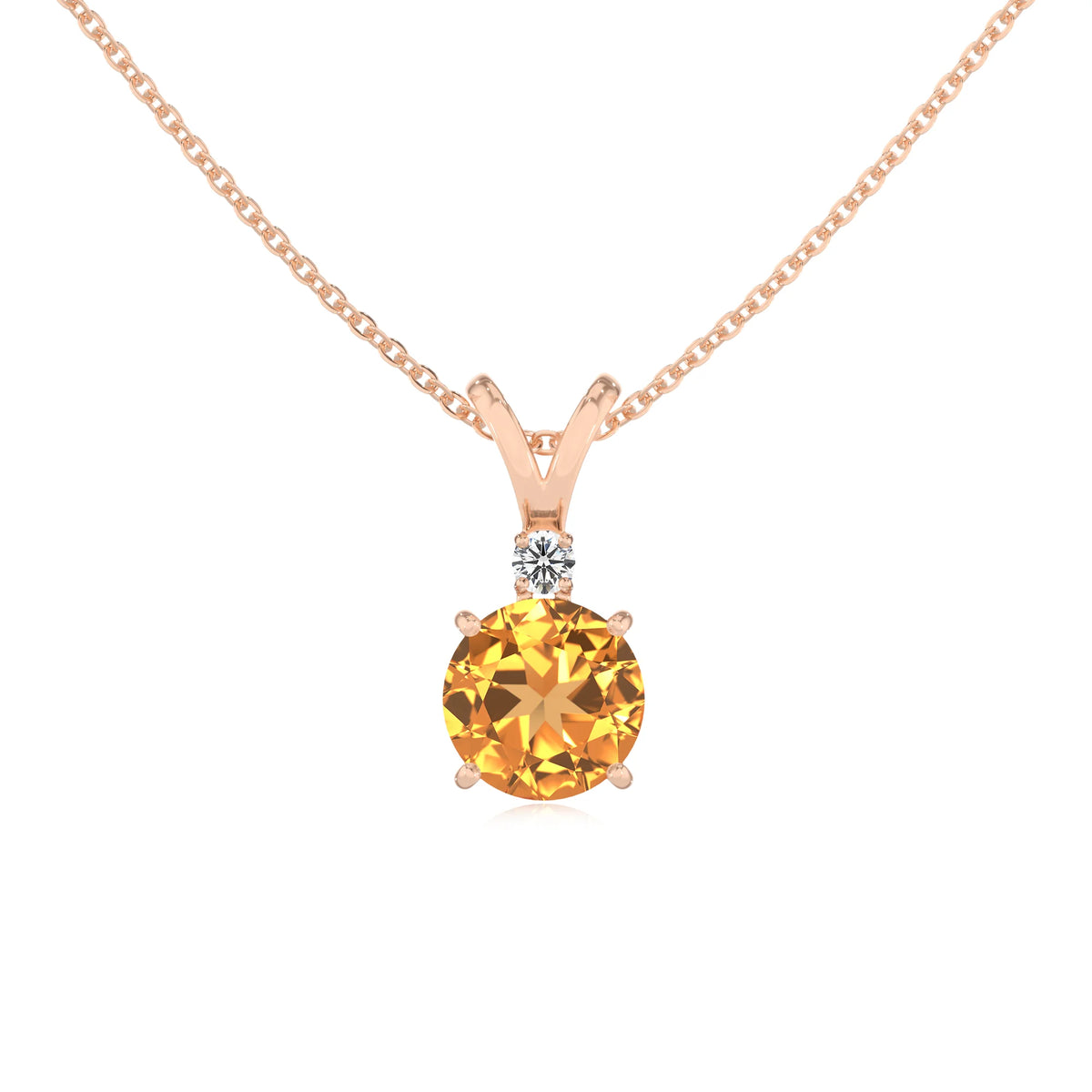 lab grown citrine round solitaire v-bale necklaces in rose gold 