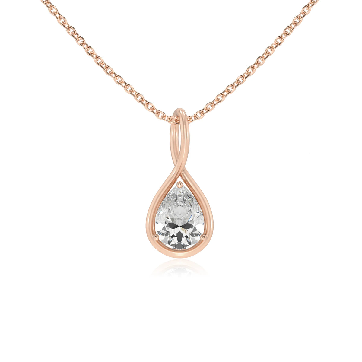lab grown moissanite pear solitaire necklaces in rose gold 