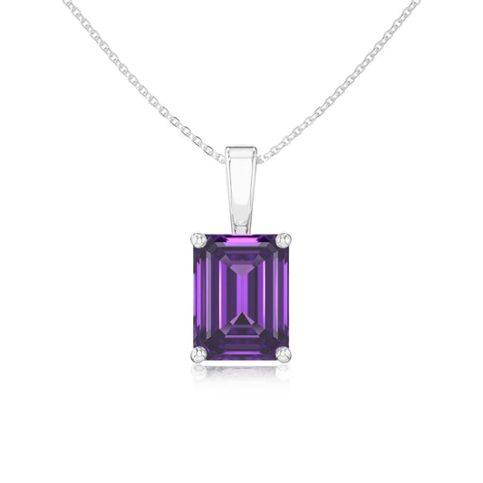 lab grown amethyst emerald cut solitaire necklaces in platinum 