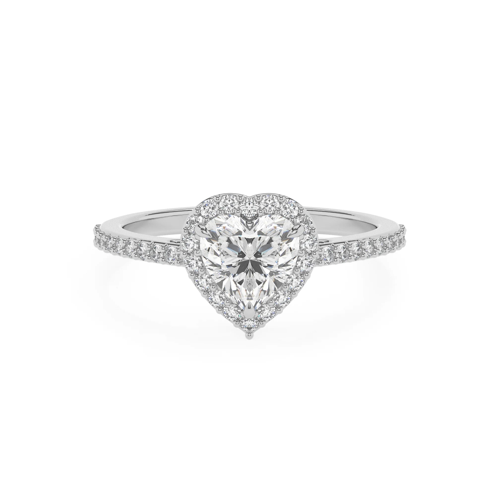 lab grown moissanite heart solitaire rings in white gold 