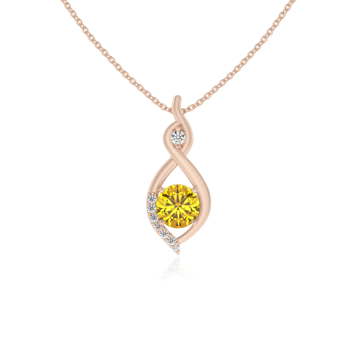 lab grown yellow-sapphire round solitaire necklaces in rose gold 