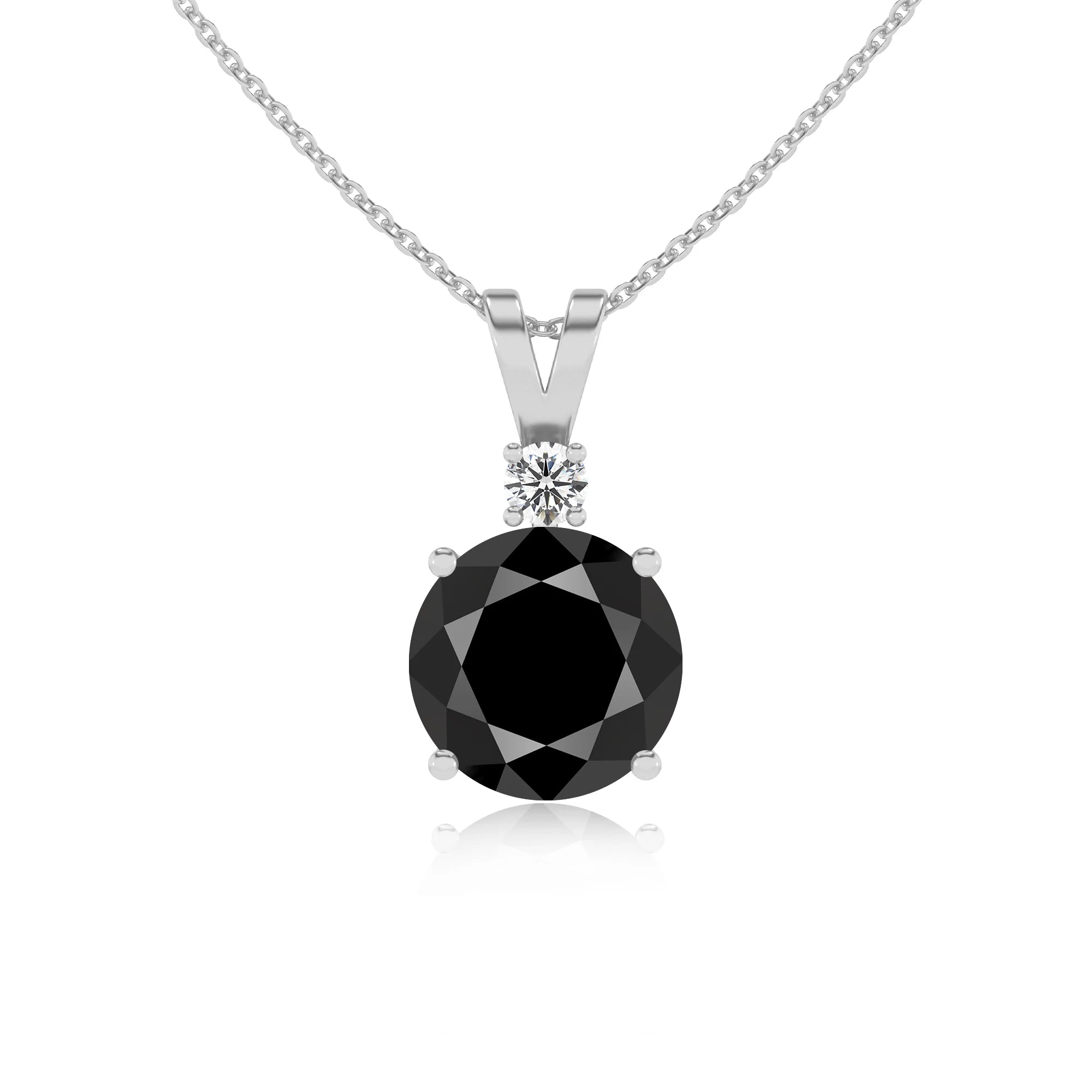 natural black-onyx round solitaire v-bale necklaces in white gold 