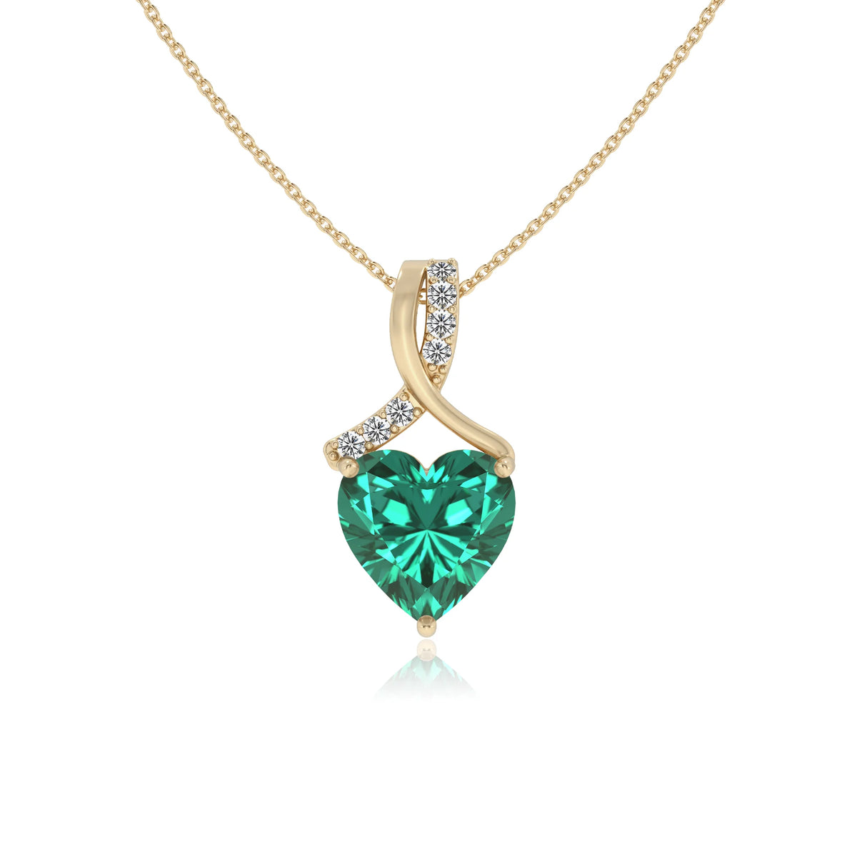lab grown emerald heart solitaire necklaces in yellow gold 