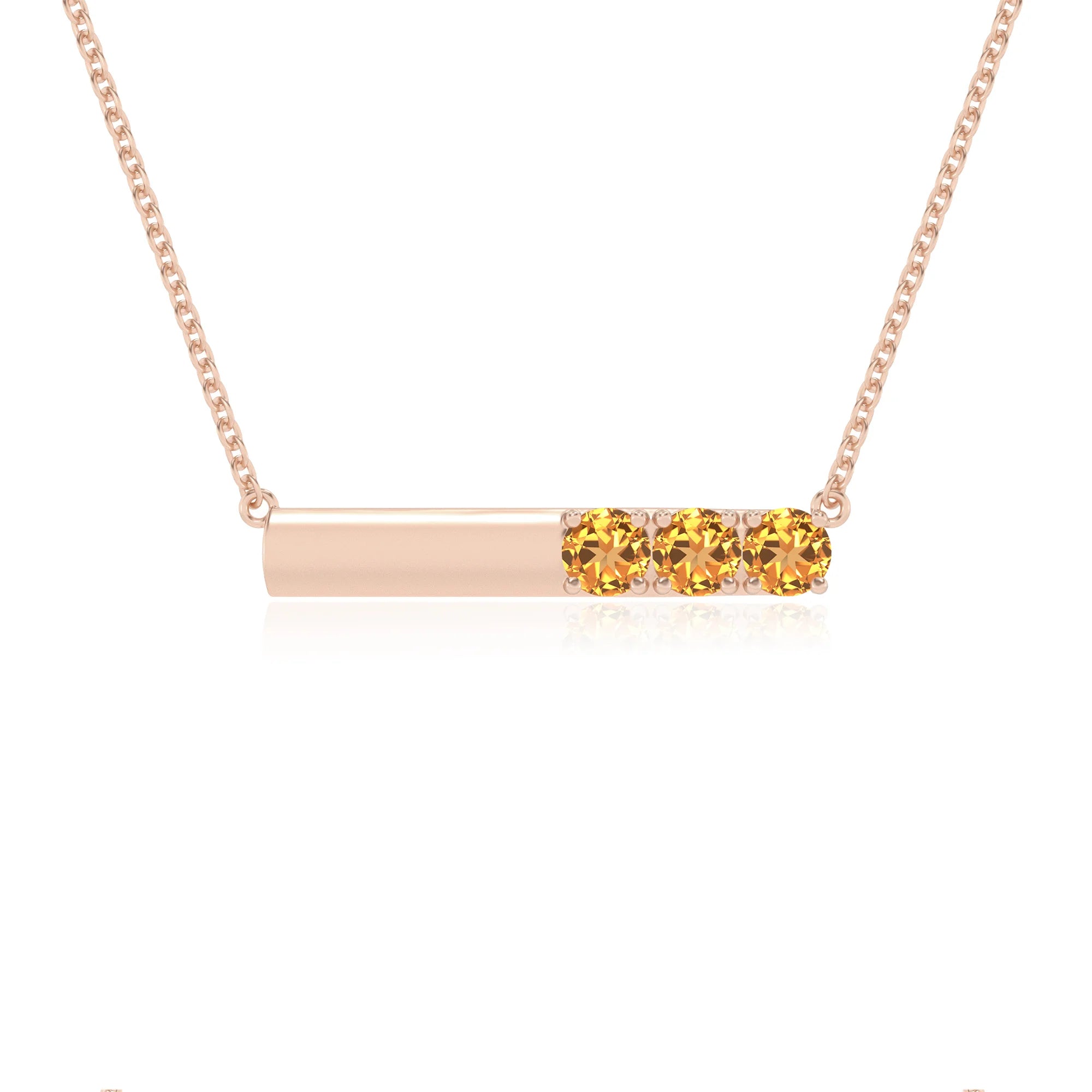 lab grown citrine round bar v-bale necklaces in rose gold 