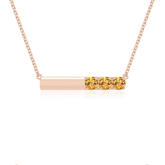 lab grown citrine round bar v-bale necklaces in rose gold 