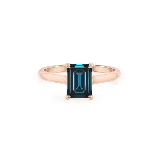 natural london-blue-topaz emerald cut solitaire rings in rose gold 