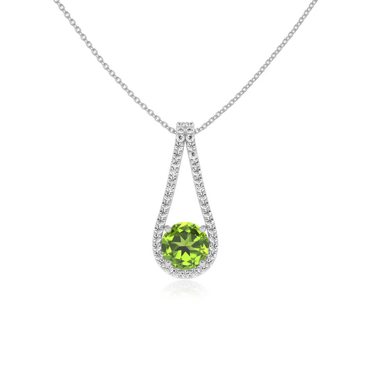 natural peridot round solitaire v-bale necklaces in platinum 