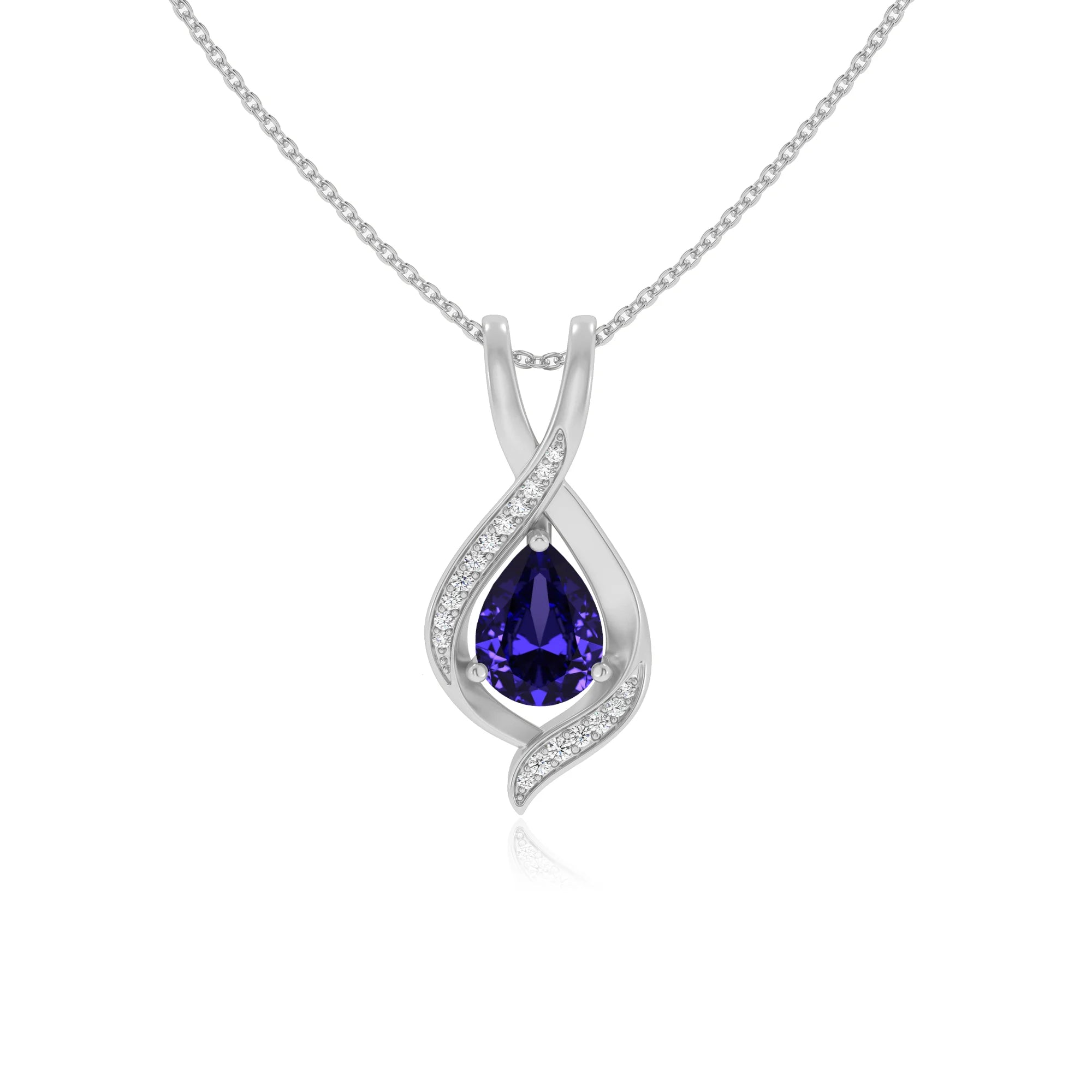 lab grown tanzanite pear solitaire necklaces in white gold 