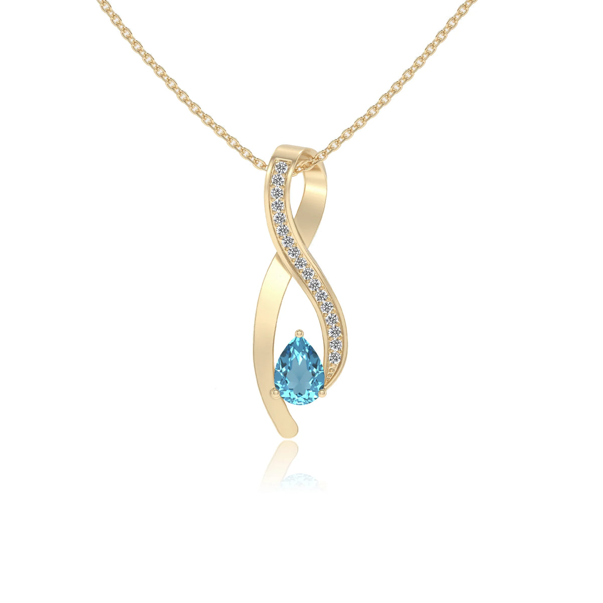 natural swiss-blue-topaz pear solitaire necklaces in yellow gold 