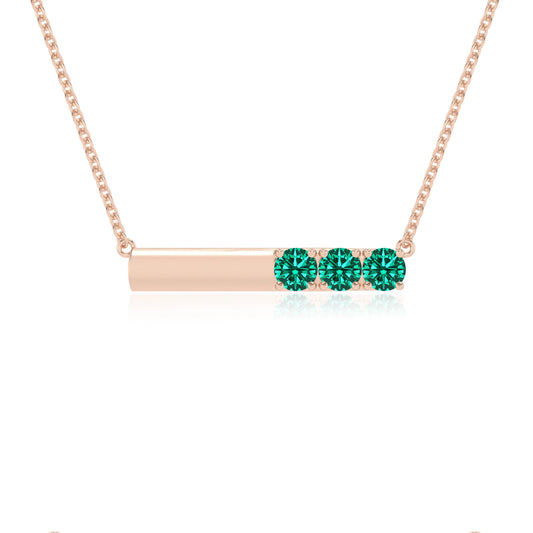 lab grown emerald round bar v-bale necklaces in rose gold 