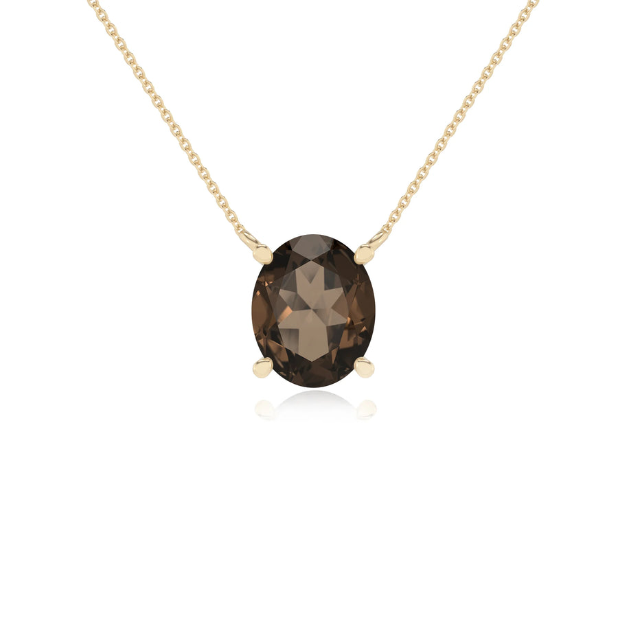 natural smoky-quartz oval solitaire necklaces in yellow gold 