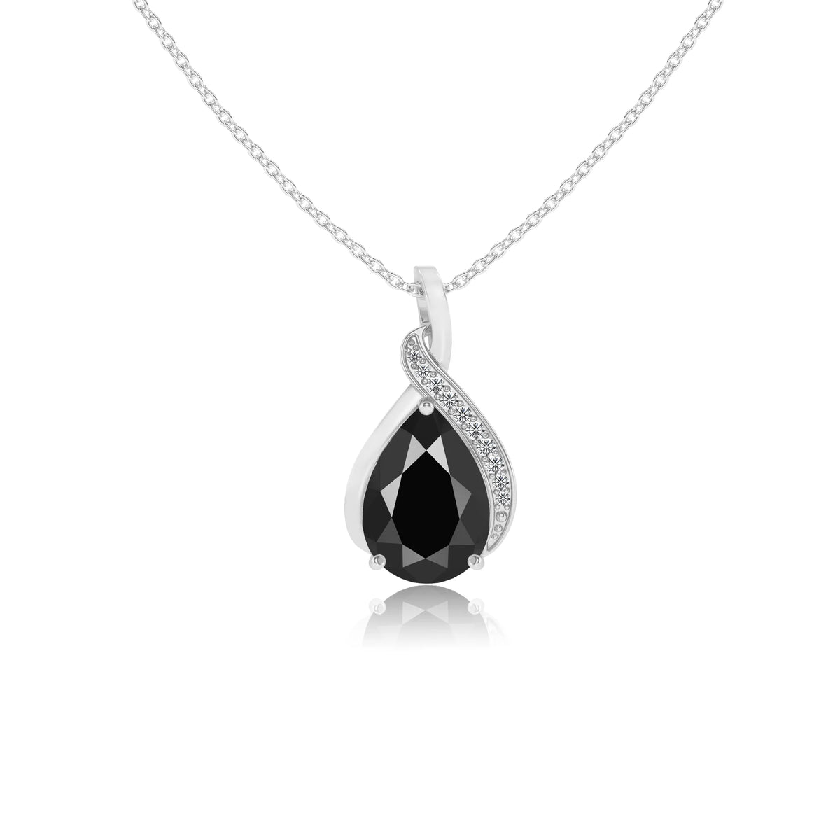 natural black-onyx pear solitaire necklaces in sterling silver 