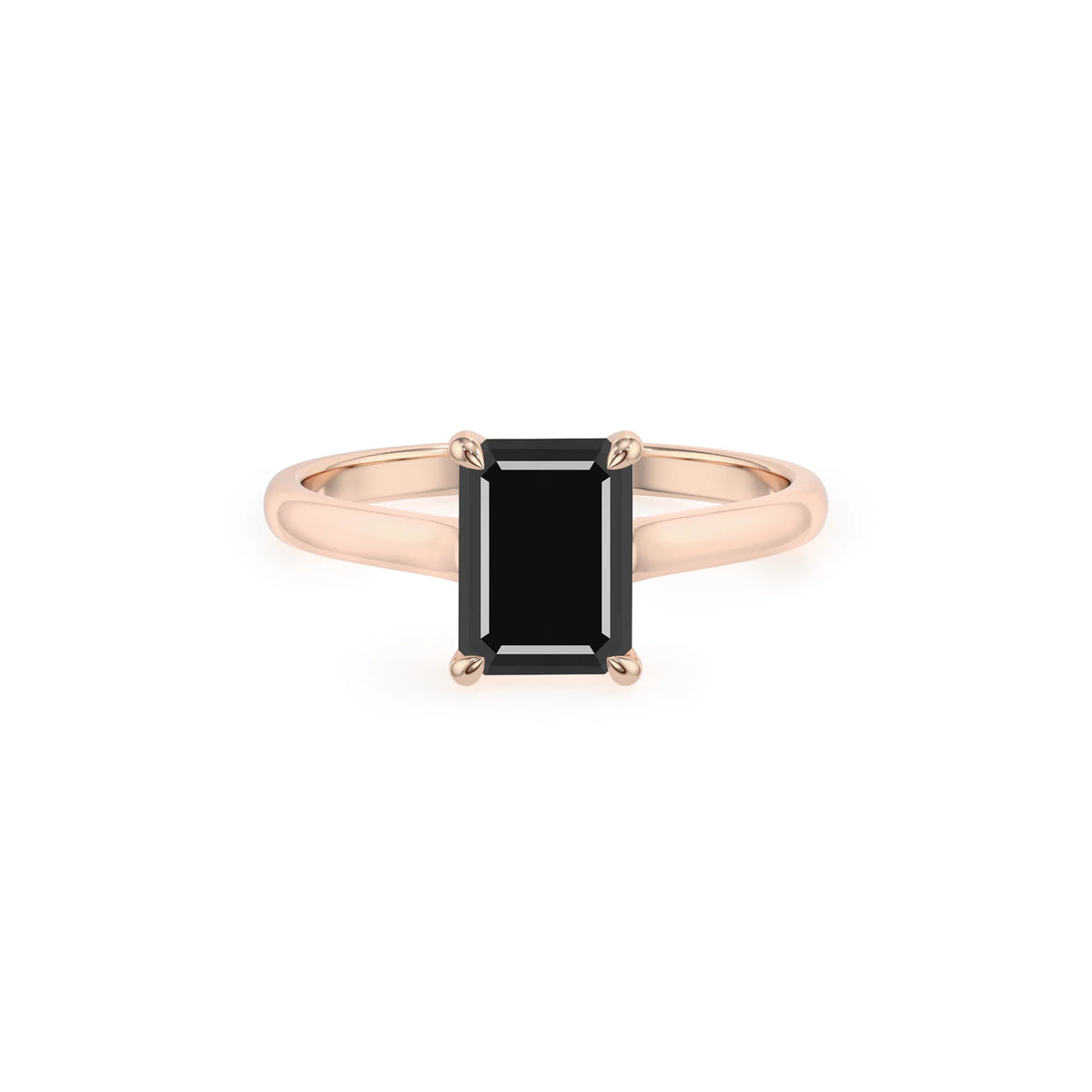 natural black-onyx emerald cut solitaire rings in rose gold 