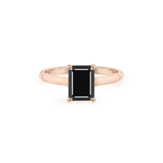natural black-onyx emerald cut solitaire rings in rose gold 