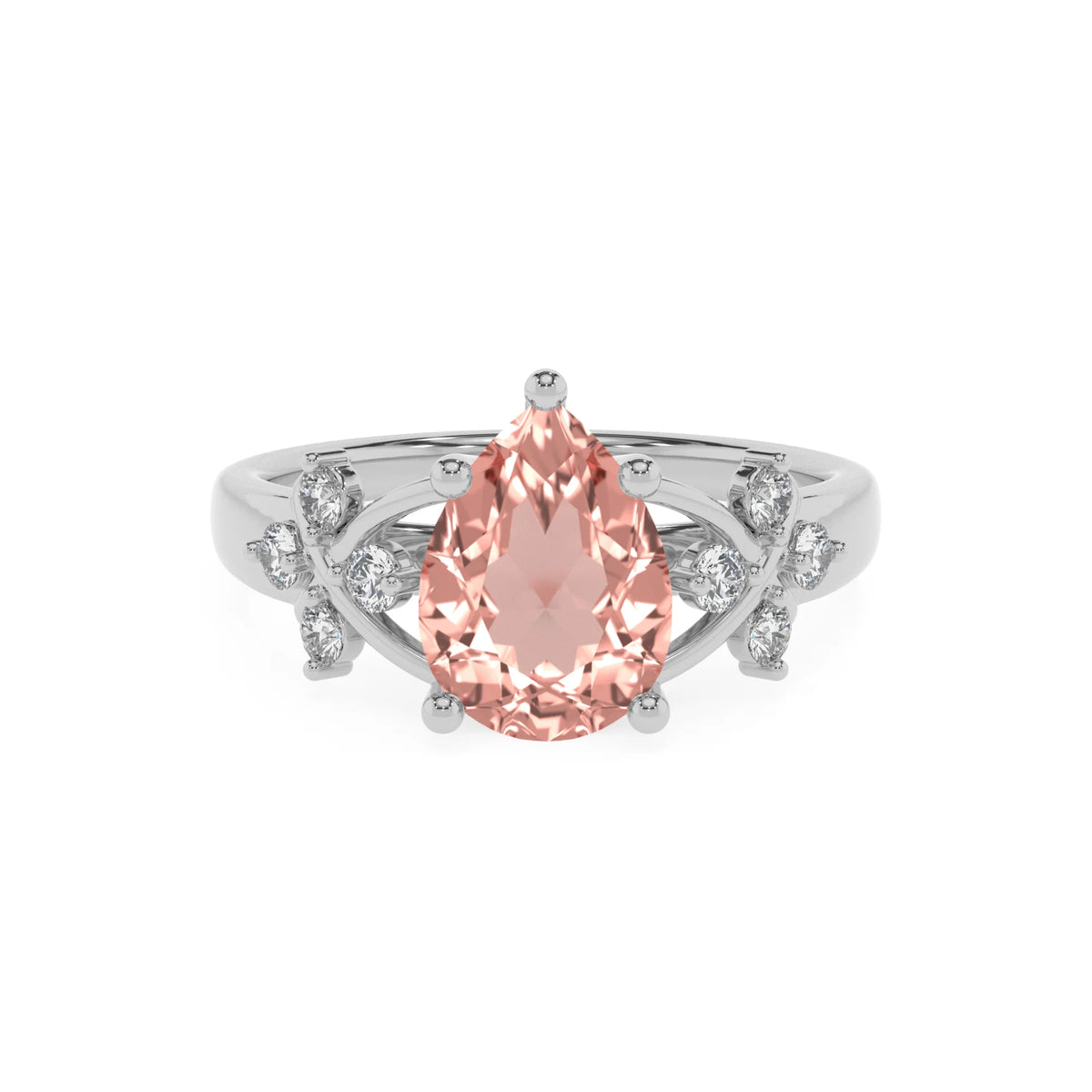 lab grown morganite pear solitaire rings in platinum 