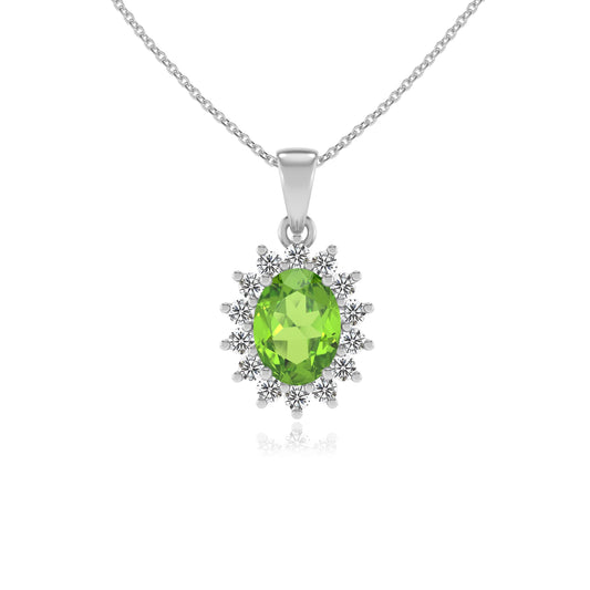 natural peridot oval halo necklaces in sterling silver 