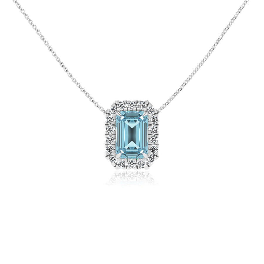 lab grown aquamarine emerald cut solitaire necklaces in sterling silver 
