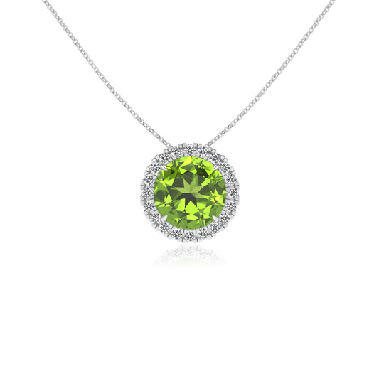 natural peridot round solitaire necklaces in white gold 