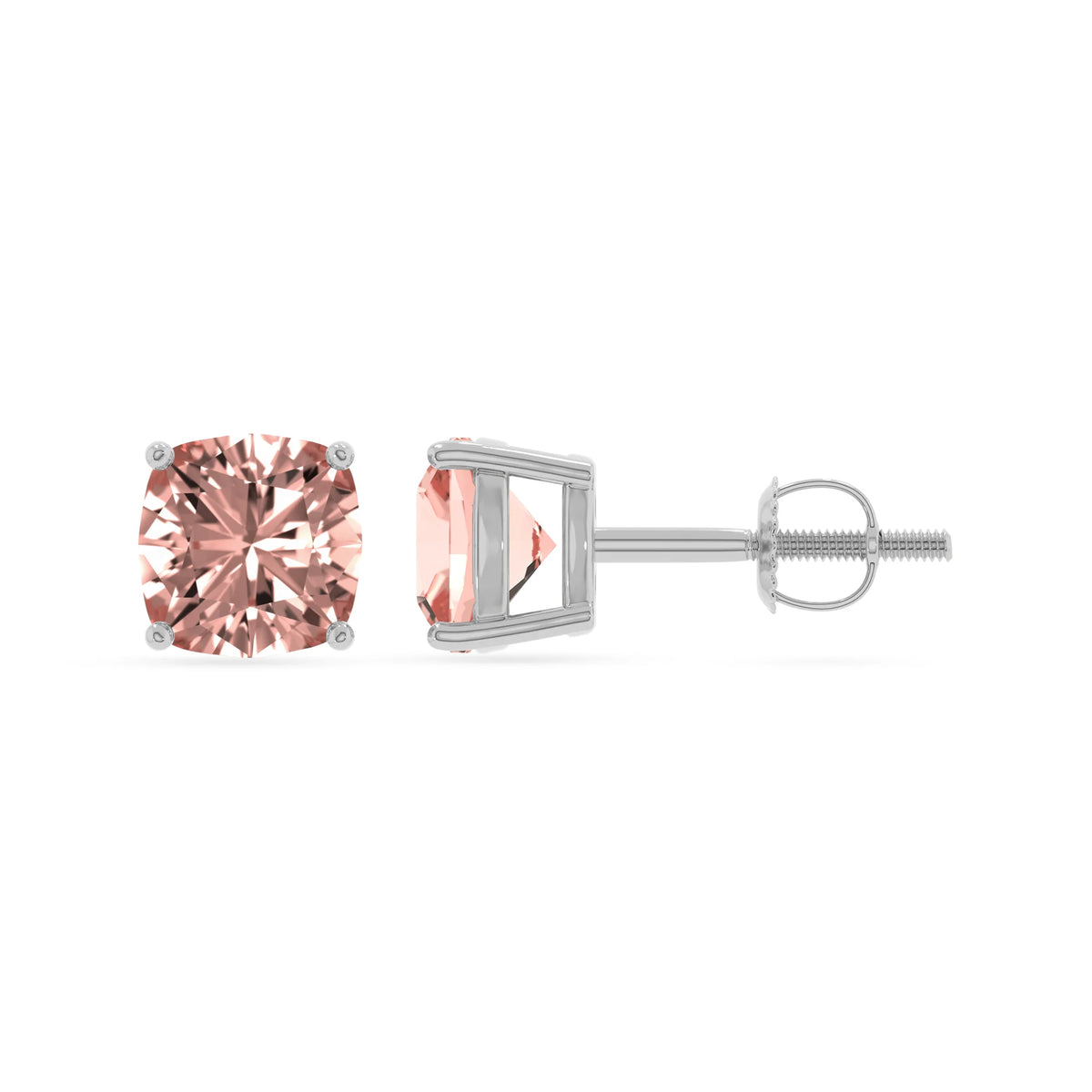 lab grown morganite cushion stud earrings in sterling silver 