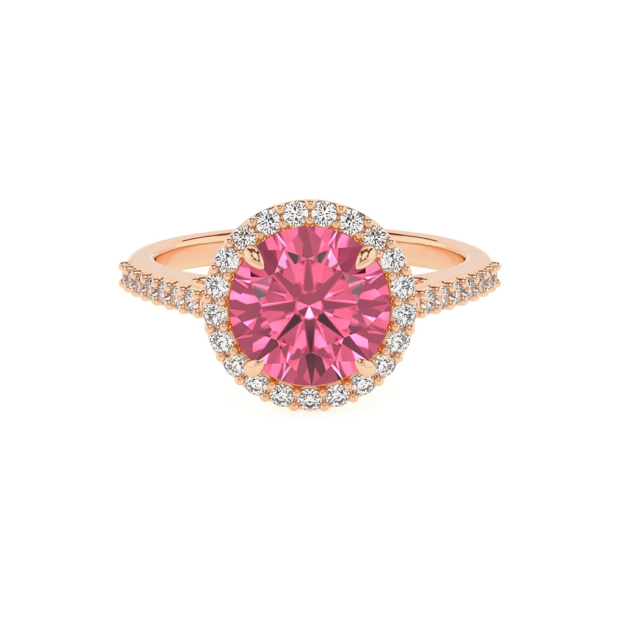 lab grown pink-tourmaline round solitaire rings in rose gold 