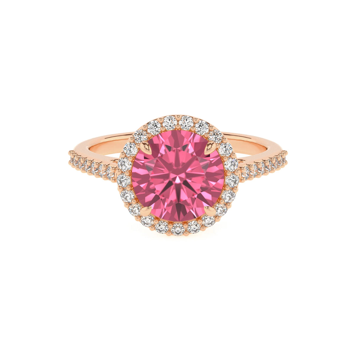 lab grown pink-tourmaline round solitaire rings in rose gold 