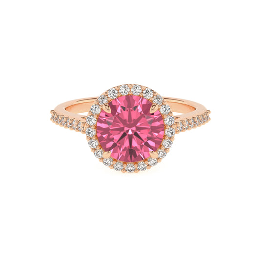 lab grown pink-tourmaline round solitaire rings in rose gold 