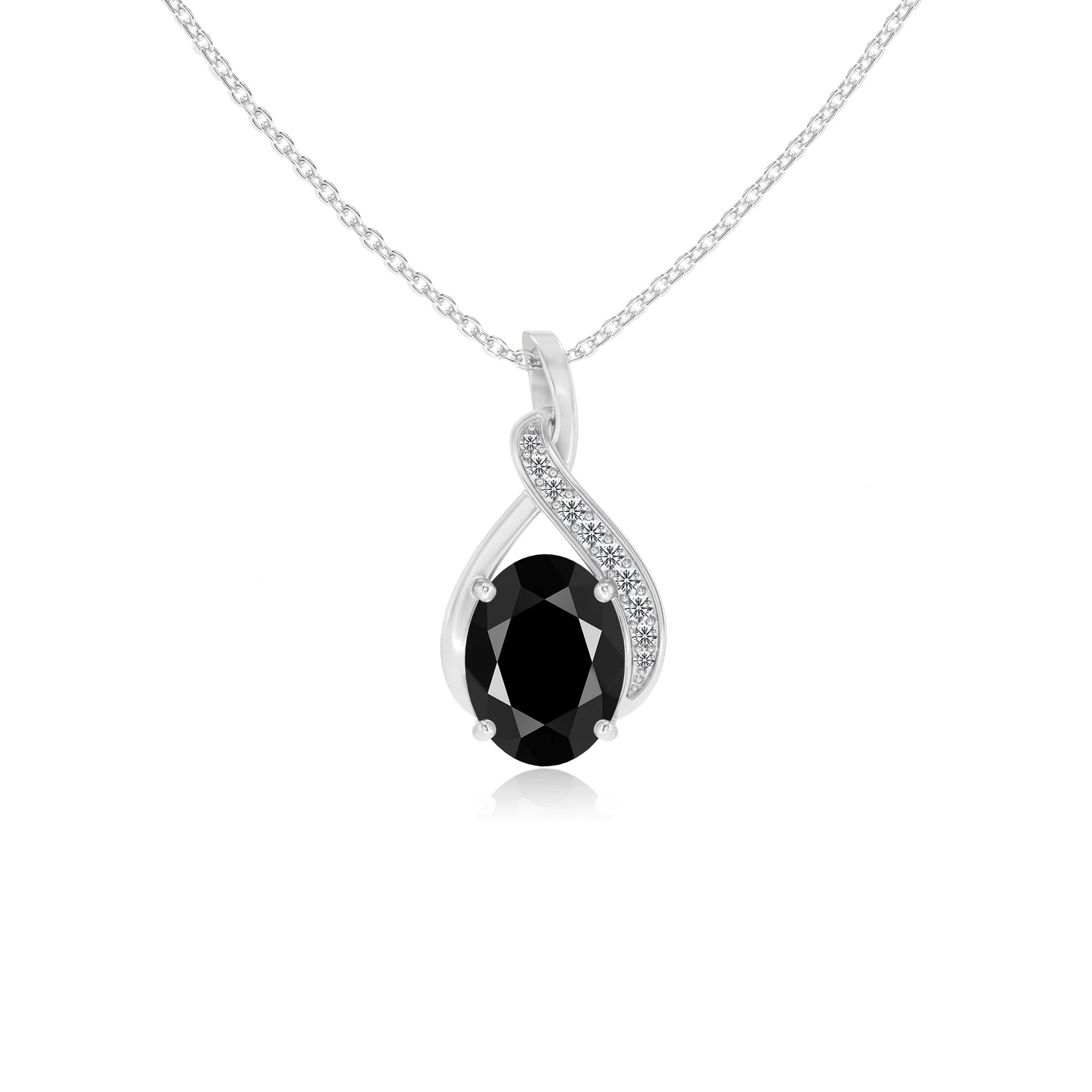 natural black-onyx oval solitaire necklaces in platinum 