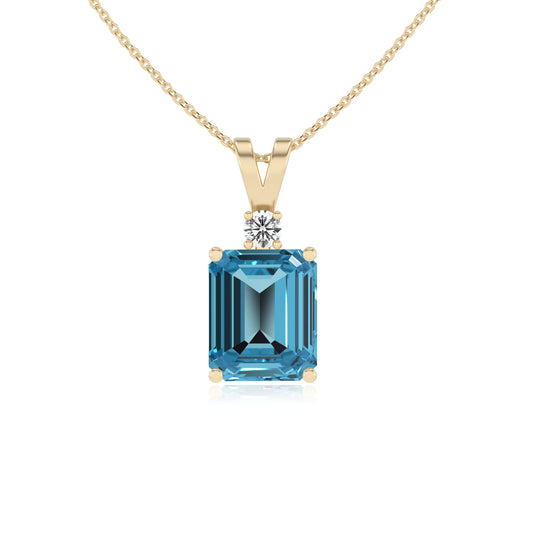 natural swiss-blue-topaz emerald cut solitaire v-bale necklaces in yellow gold 