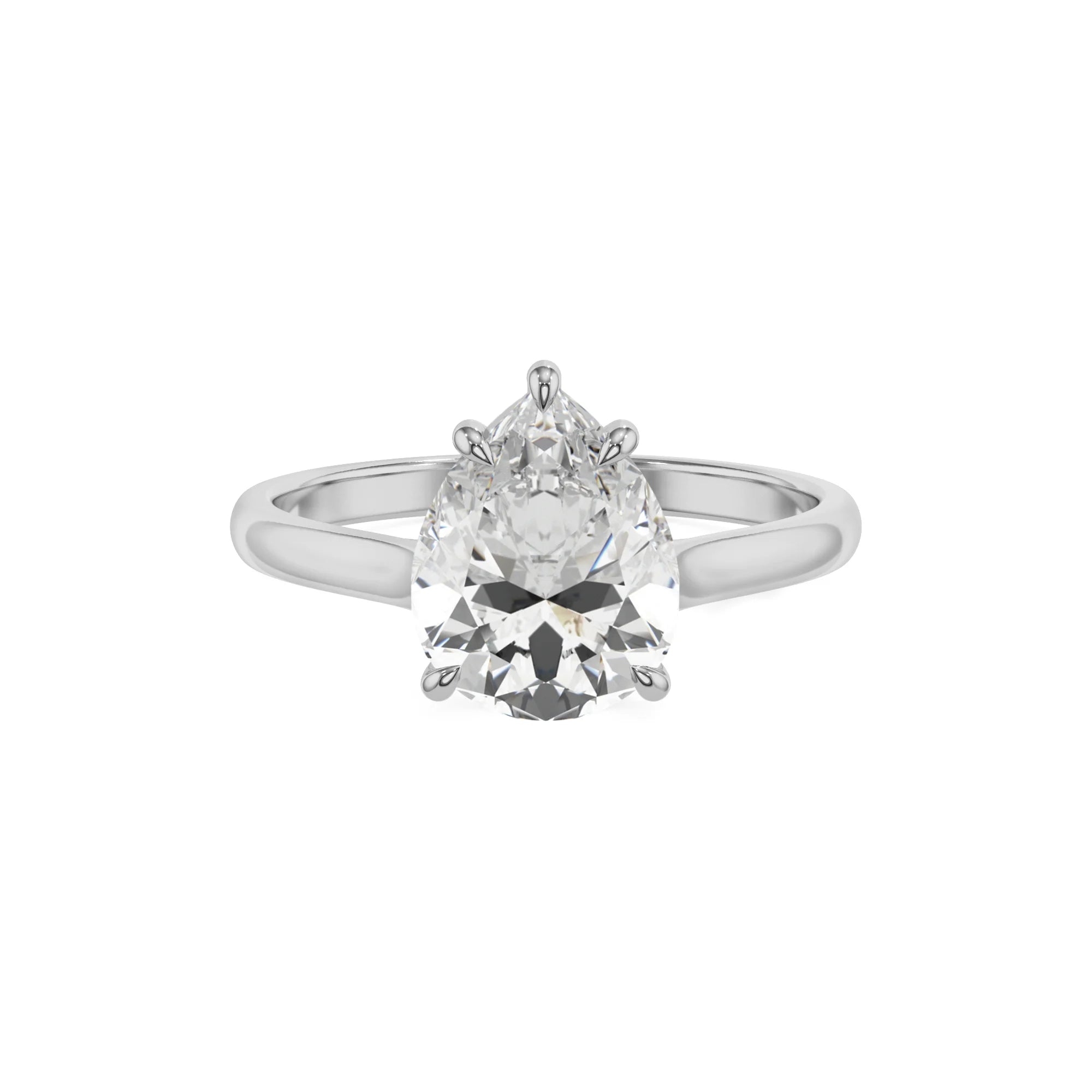 lab grown moissanite pear solitaire rings in platinum 