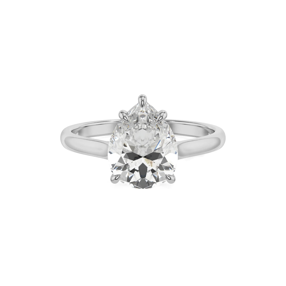 lab grown moissanite pear solitaire rings in platinum 