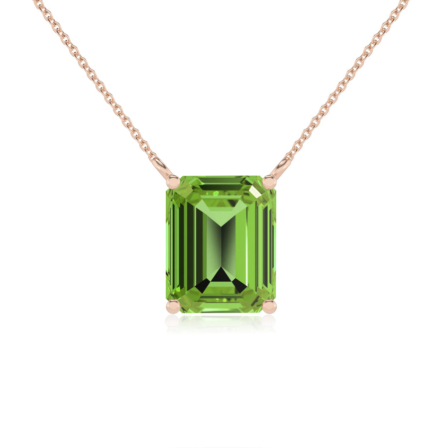 natural peridot emerald cut solitaire necklaces in rose gold 