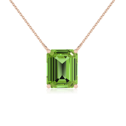 natural peridot emerald cut solitaire necklaces in rose gold 