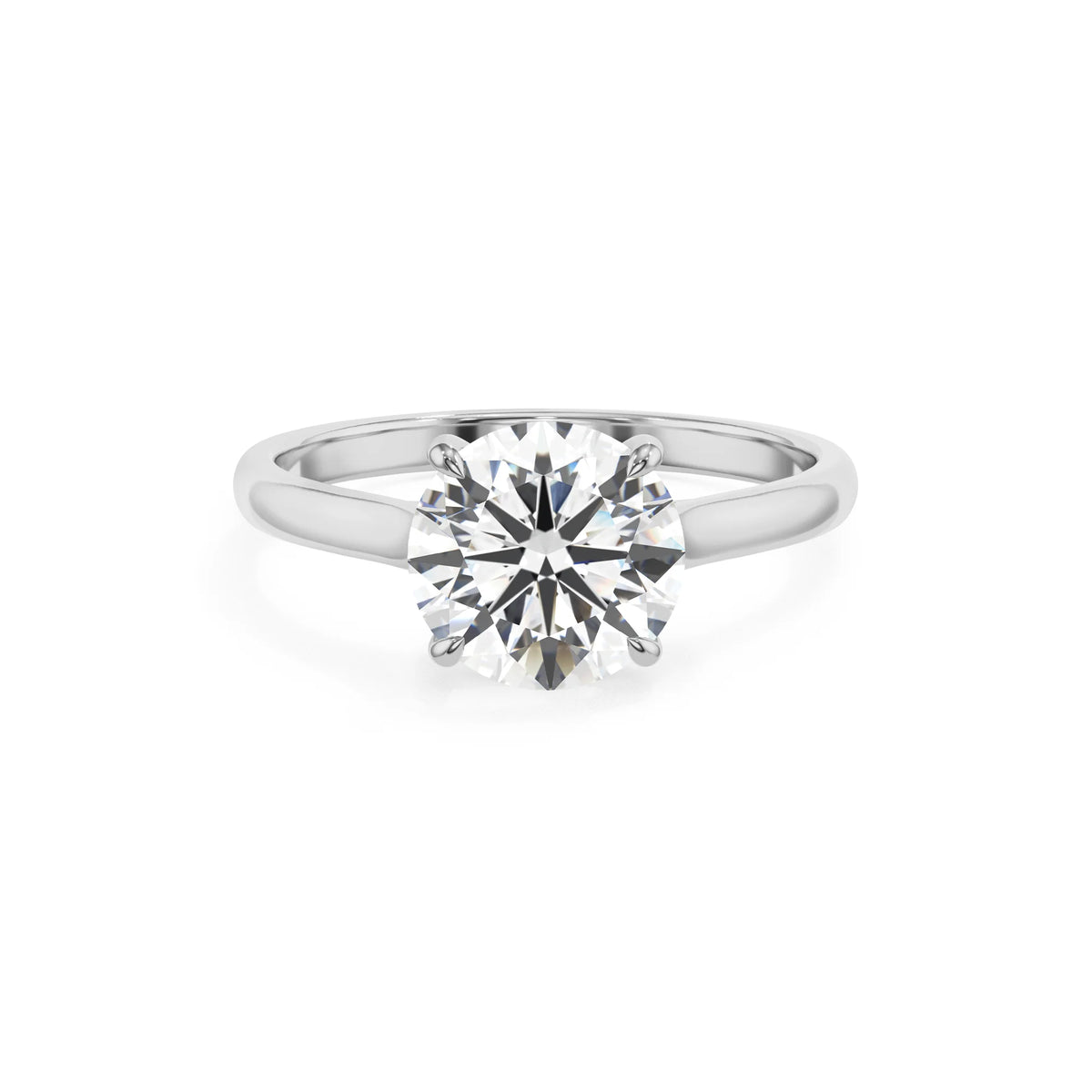 lab grown moissanite round solitaire rings in white gold 