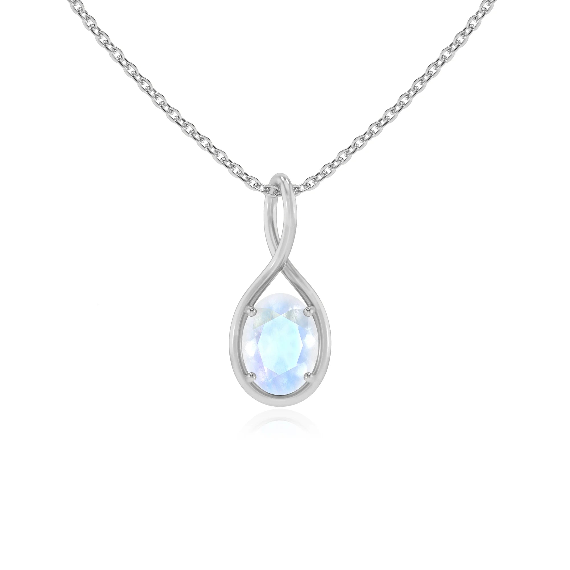 natural rainbow-moonstone oval solitaire necklaces in sterling silver 