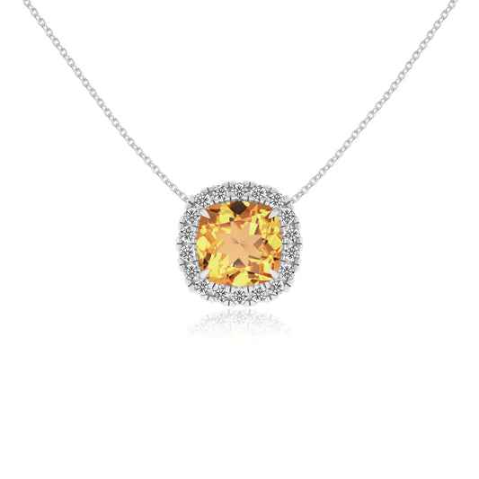 lab grown citrine cushion solitaire necklaces in platinum 