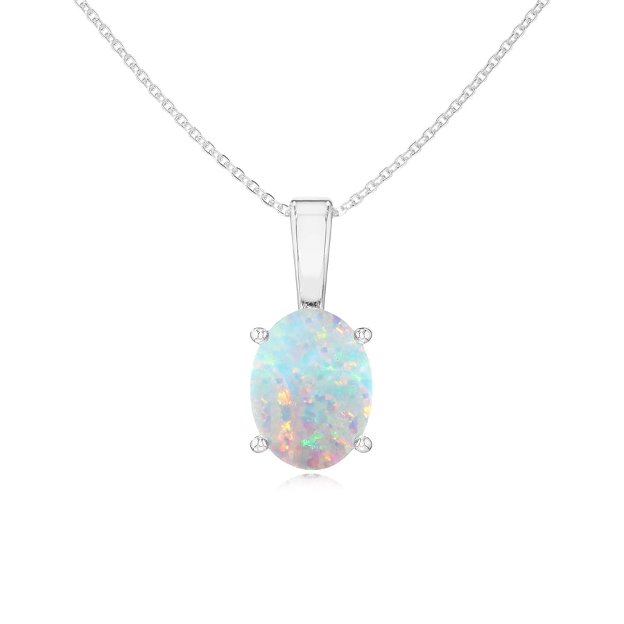 lab grown opal oval solitaire necklaces in sterling silver 