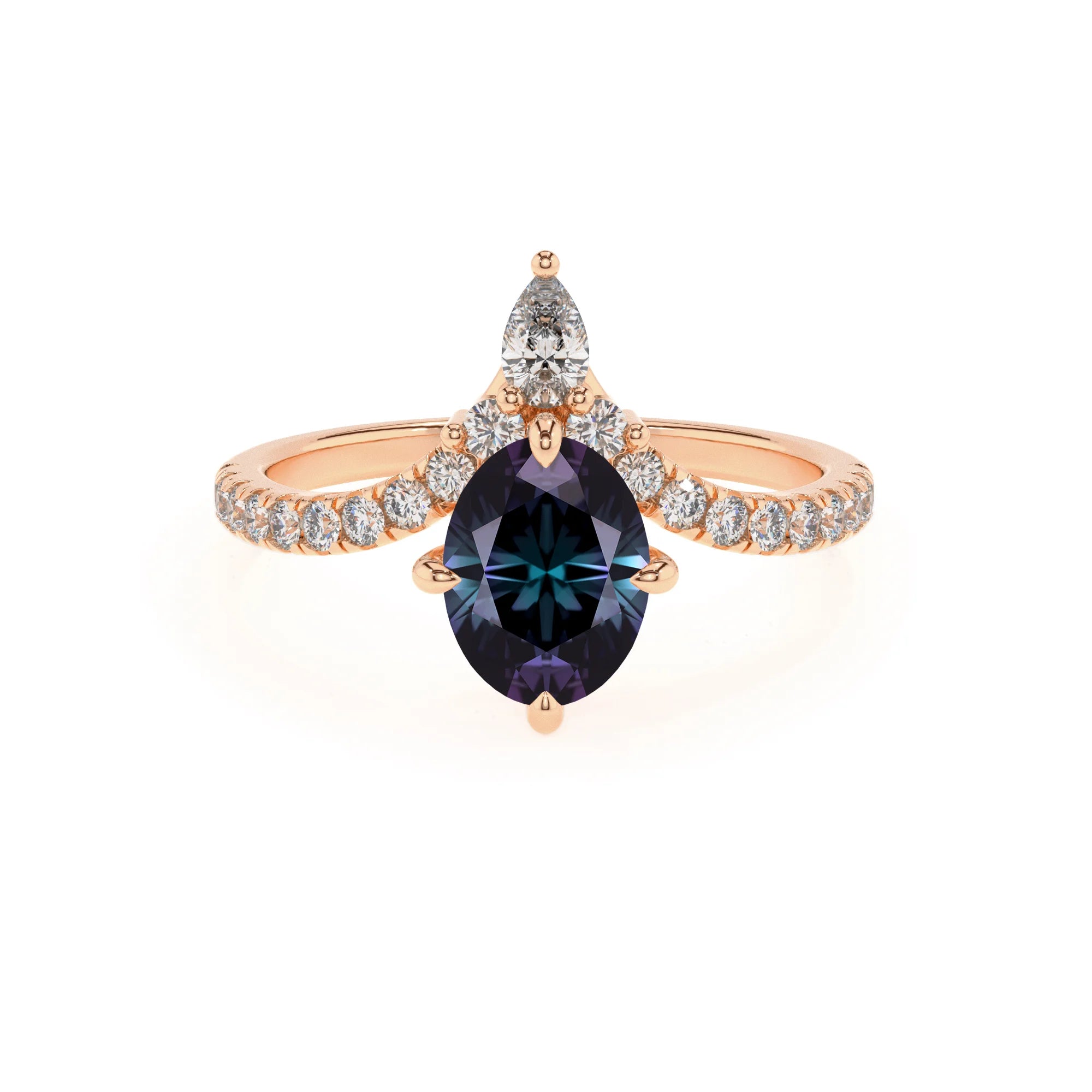 lab grown alexandrite oval solitaire rings in rose gold 