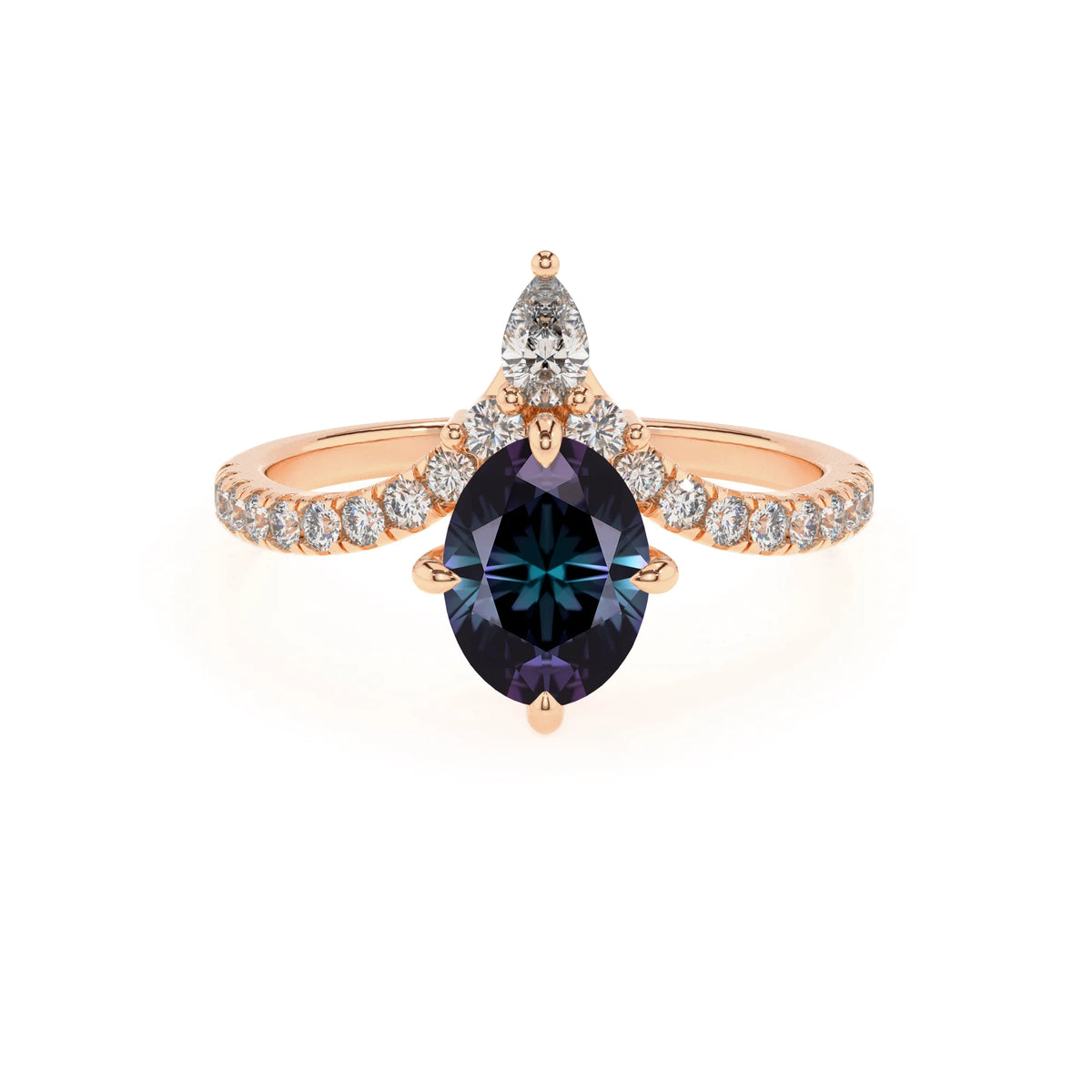 lab grown alexandrite oval solitaire rings in rose gold 