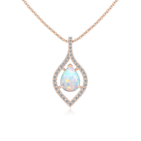 lab grown opal pear infinity necklaces in rose gold 