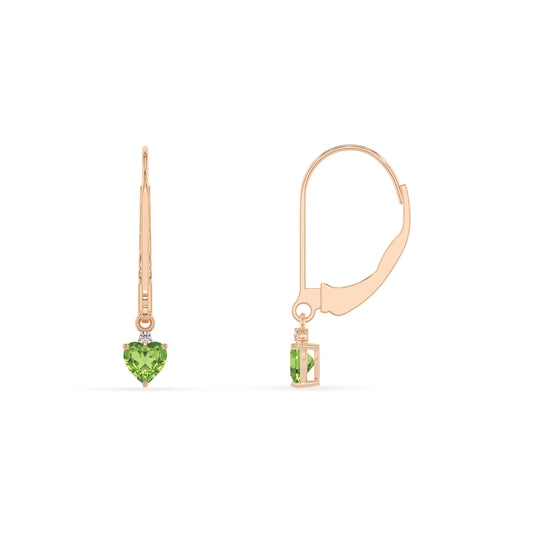 natural peridot heart drop earrings in rose gold 