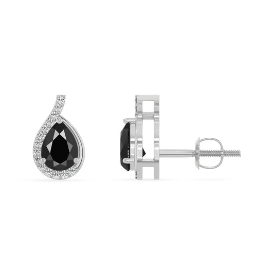 natural black onyx pear stud earrings in white gold 