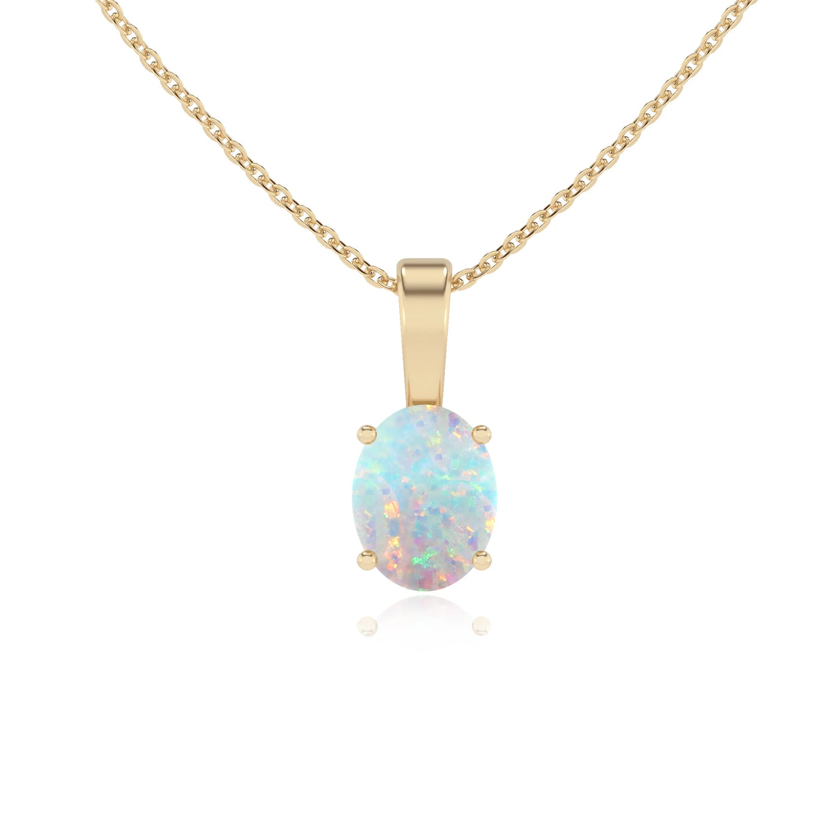 lab grown opal oval solitaire necklaces in yellow gold 