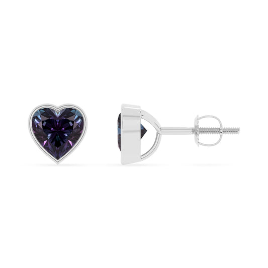 lab grown alexandrite emerald cut stud earrings in sterling silver 