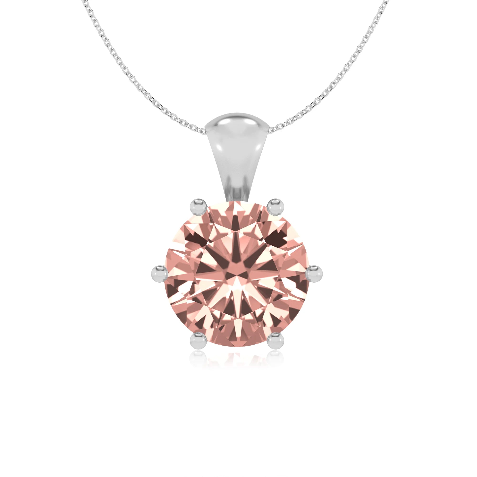 lab grown morganite round solitaire necklaces in platinum 