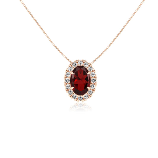 natural garnet oval solitaire necklaces in rose gold 