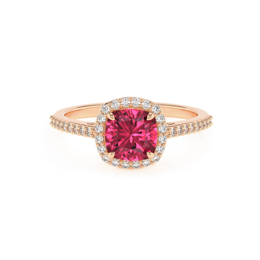 lab grown pink-tourmaline cushion solitaire rings in rose gold 
