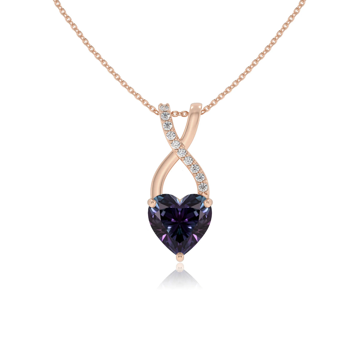 lab grown alexandrite heart solitaire necklaces in rose gold 