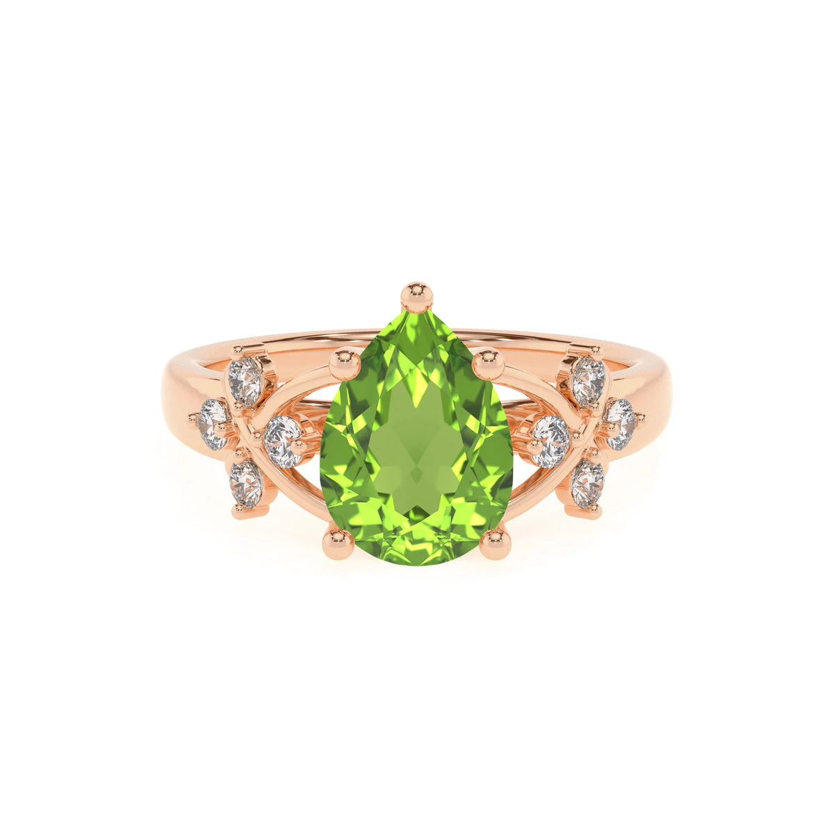 natural peridot pear solitaire rings in rose gold 