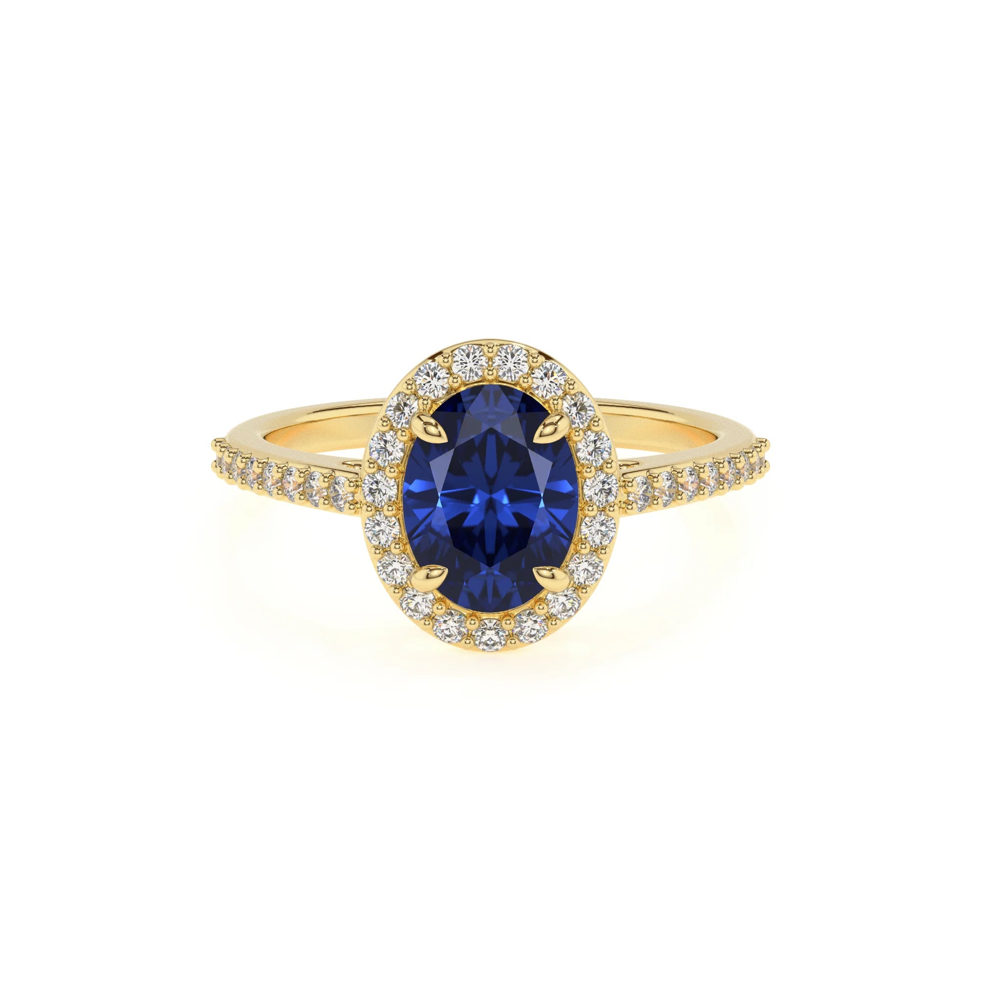 lab grown blue-sapphire oval solitaire rings in yellow gold 